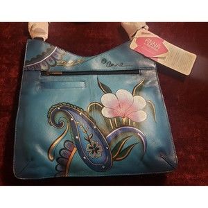 NWT Anna By Anuschka Paisley Floral V Top Large Crossbody Hnd Pntd Handbag Purse
